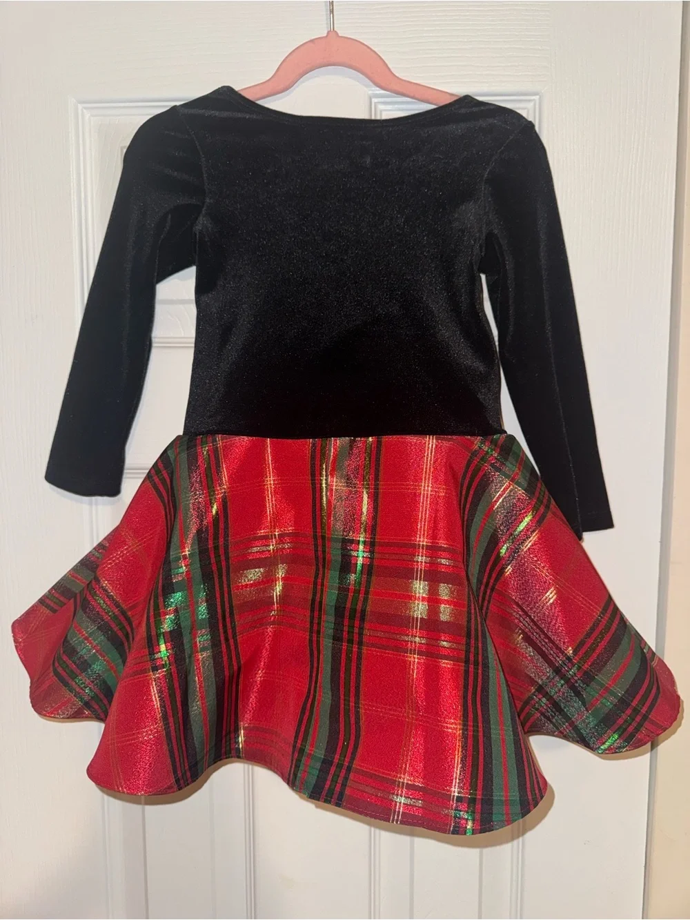 Bonnie Jean Holiday Velvet & Plaid Dress with Red Bow (Size 3T)